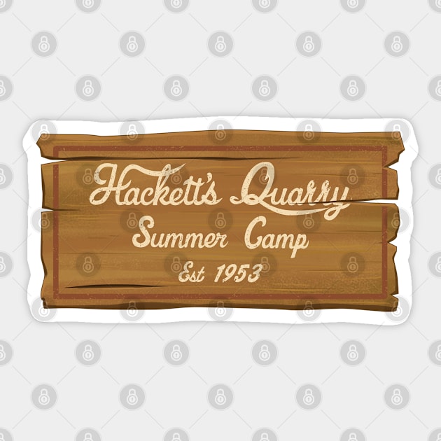 Wooden Hackett's Quarry Summer Camp Sign Sticker by Scud"